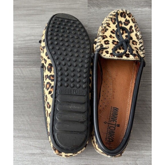 Minnetonka Full Leopard Calf Hair Moccasin Loafers Rubber Sole Size 7 - Picture 6 of 7